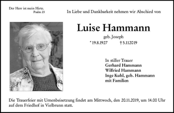 Traueranzeige von Luise Hammann von vrm-trauer