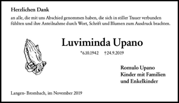 Traueranzeige von Luviminda Upano von vrm-trauer