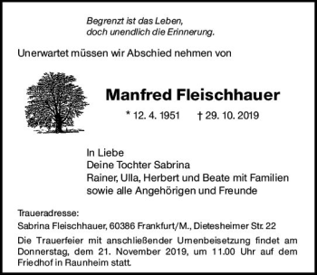 Traueranzeige von Manfred Fleischhauer von vrm-trauer