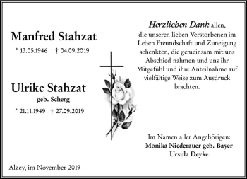 Traueranzeige von Manfred Stahzat von vrm-trauer
