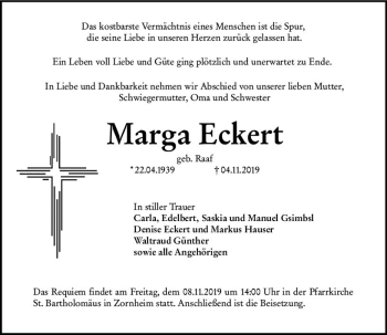Traueranzeige von Marga Eckert von vrm-trauer