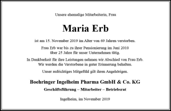 Traueranzeige von Maria Erb von vrm-trauer