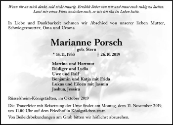 Traueranzeige von Marianne Porsch von vrm-trauer