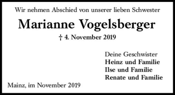 Traueranzeige von Marianne Vogelsberger von vrm-trauer
