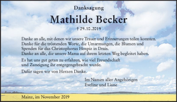 Traueranzeige von Mathilde Becker von vrm-trauer