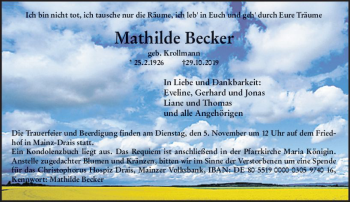 Traueranzeige von Mathilde Becker von vrm-trauer
