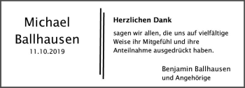 Traueranzeige von Michael Ballhausen von vrm-trauer