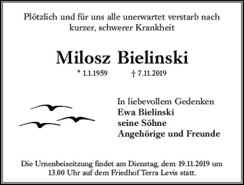 Traueranzeige von Milosz Bielinski von vrm-trauer