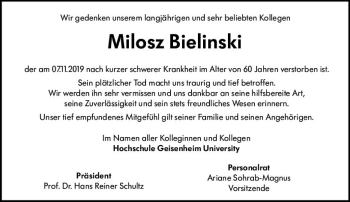 Traueranzeige von Milosz Bielinski von vrm-trauer