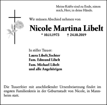 Traueranzeige von Nicole Martina Libelt von vrm-trauer