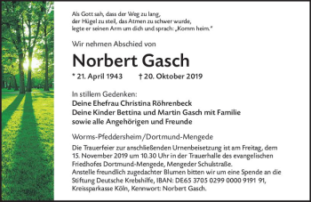 Traueranzeige von Norbert Gasch von vrm-trauer