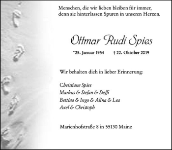 Traueranzeige von Ottmar Rudi Spies von vrm-trauer