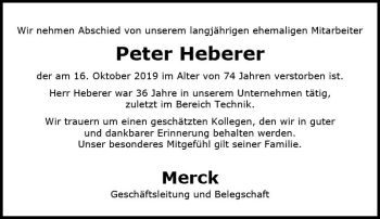 Traueranzeige von Peter Heberer von vrm-trauer