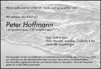 Traueranzeige von Peter Hoffmann von vrm-trauer