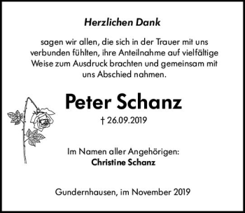 Traueranzeige von Peter Schanz von vrm-trauer