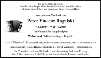 Traueranzeige von Peter Vincenz Rogalski von vrm-trauer