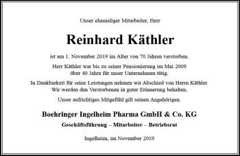Traueranzeige von Reinhard Käthler von vrm-trauer