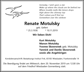Traueranzeige von Renate Motulsky von vrm-trauer