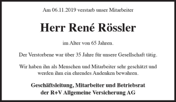 Traueranzeige von Rene Rössler von vrm-trauer