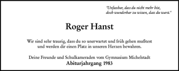 Traueranzeige von Roger Hanst von vrm-trauer
