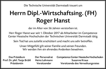 Traueranzeige von Roger Hanst von vrm-trauer