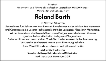 Traueranzeige von Roland Barth von vrm-trauer