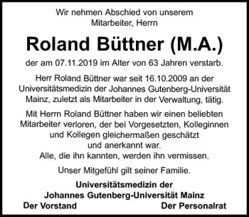 Traueranzeige von Roland Büttner von vrm-trauer