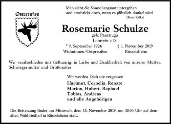 Traueranzeige von Rosemarie Schulze von vrm-trauer