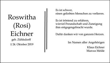 Traueranzeige von Roswitha Eichner von vrm-trauer