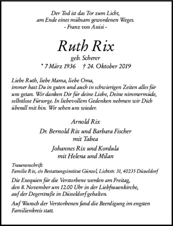 Traueranzeige von Ruth Rix von vrm-trauer