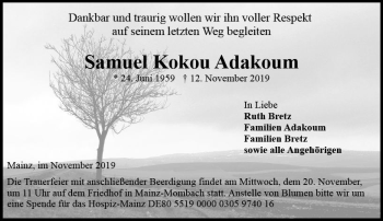 Traueranzeige von Samuel Kokou Adakoum von vrm-trauer