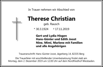 Traueranzeige von Therese Christian von vrm-trauer
