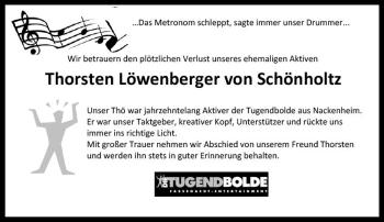 Traueranzeige von Thorsten Löwenberger von Schönholtz von vrm-trauer