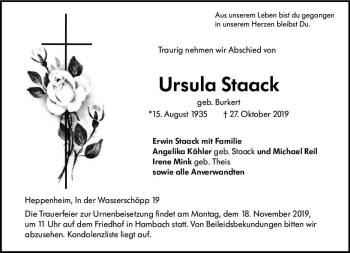 Traueranzeige von Ursula Staack von vrm-trauer