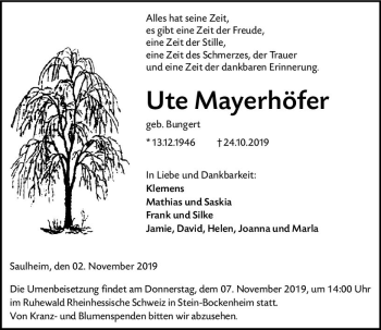 Traueranzeige von Ute Mayerhöfer von vrm-trauer