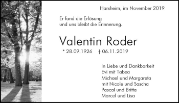 Traueranzeige von Valentin Roder von vrm-trauer