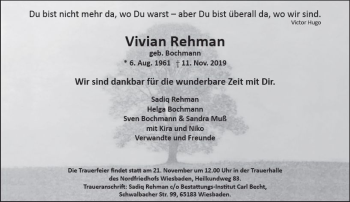 Traueranzeige von Vivian Rehman von vrm-trauer