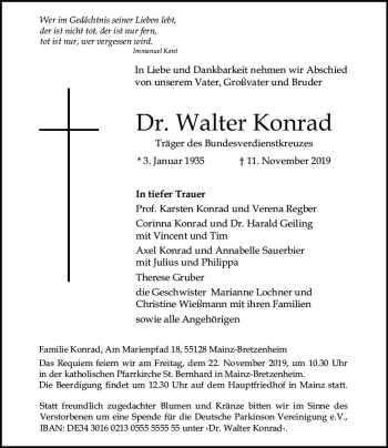 Traueranzeige von Walter Konrad von vrm-trauer