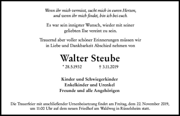 Traueranzeige von Walter Steube von vrm-trauer