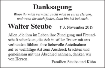 Traueranzeige von Walter Steube von vrm-trauer