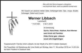 Traueranzeige von Werner Libbach von vrm-trauer