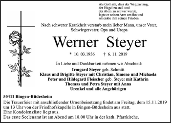Traueranzeige von Werner Steyer von vrm-trauer