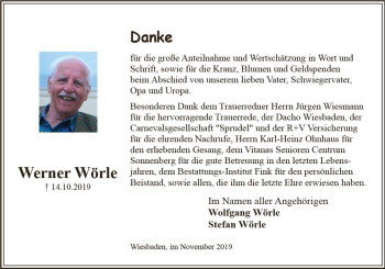 Traueranzeige von Werner Wörle von vrm-trauer