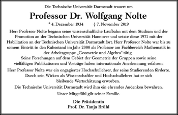 Traueranzeige von Wolfgang Nolte von vrm-trauer