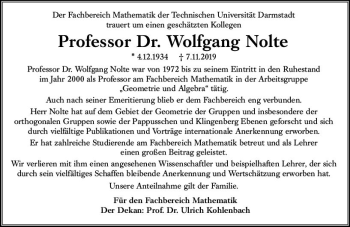 Traueranzeige von Wolfgang Nolte von vrm-trauer