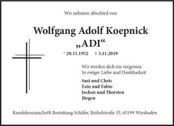 Traueranzeige von Wolfgang Adolf Koepnick von vrm-trauer