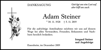 Traueranzeige von Adam Steiner von vrm-trauer
