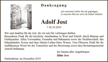 Traueranzeige von Adolf Jost von vrm-trauer