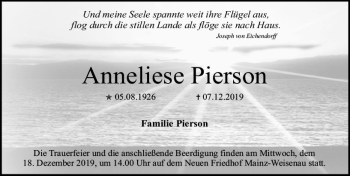 Traueranzeige von Anneliese Pierson von vrm-trauer