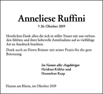 Traueranzeige von Anneliese Ruffini von vrm-trauer
